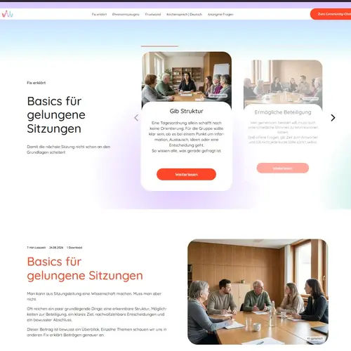 Screenshot eines „Fix erklärt“-Beitrags zu den Basics für gelungene Sitzungen mit Slider und weiterführendem Artikel.